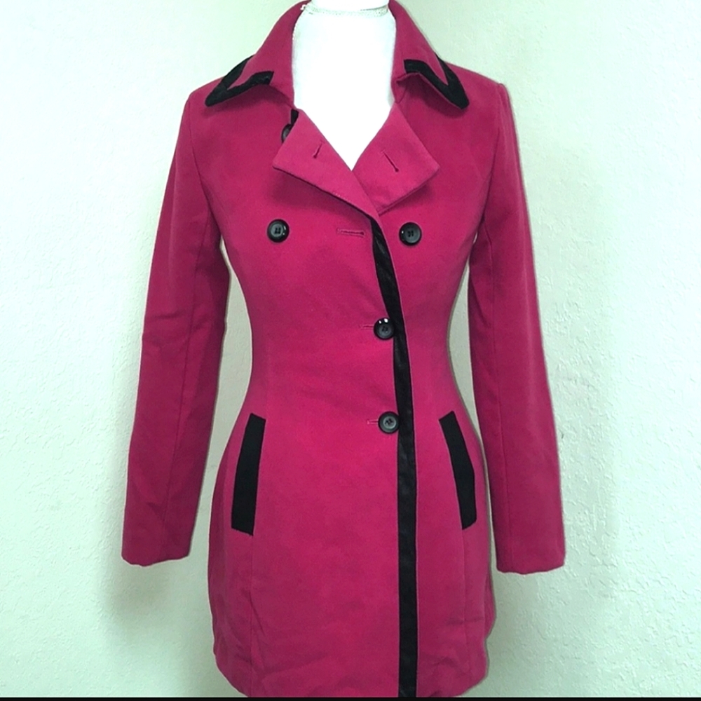 💞Beautiful Pink & Black Peacoat by I. N. San Francisco size medium 💞
